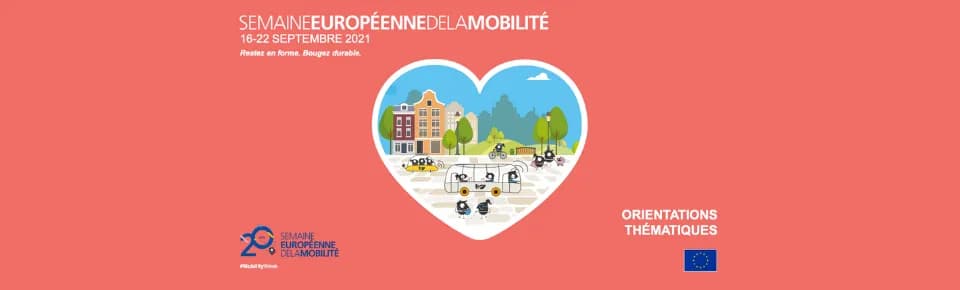 Bandeau de la Semaine européenne de la mobilité du 16 au 22 septembre 2021 : « Restez en forme. Bougez durable. »
